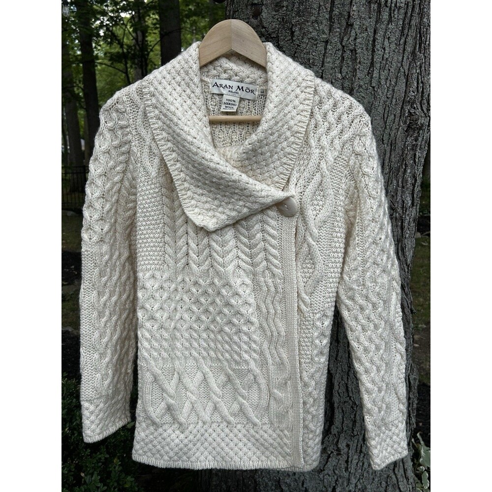 Aran Mor Irish Knit Fisherman Sweater Women's Size Large Merino Wool Ireland - Picture 2 of 8